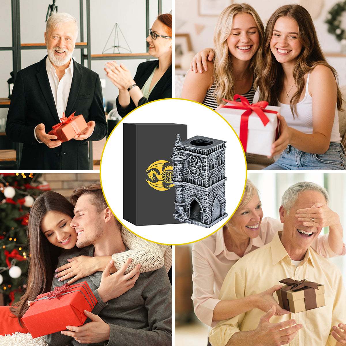 D20 Castle Resin Dice Tower Gift Box Set , Exquisite Medieval , Inspired Design, Ideal For Tabletop RPG Enthusiasts. Perfect For Adding A Touch Of Fantasy To D&D And Other Role - Playing Games.