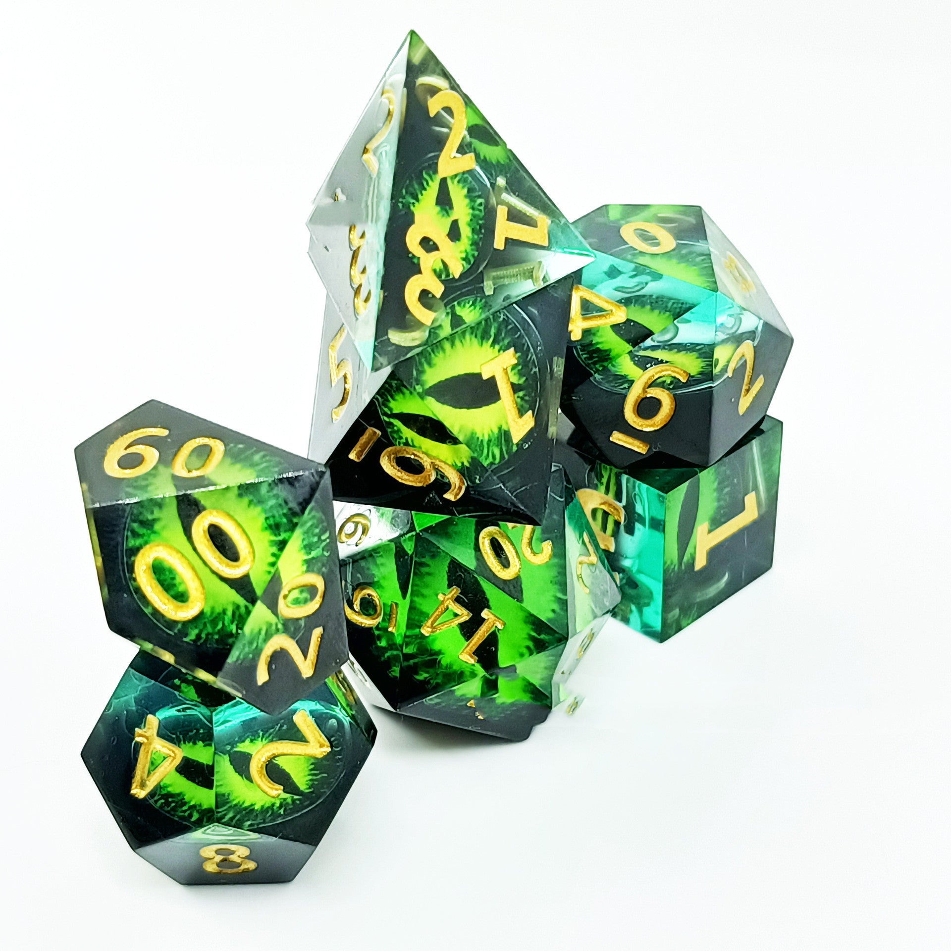 Dragon Eye- Green Sharp-angle Resin Dice