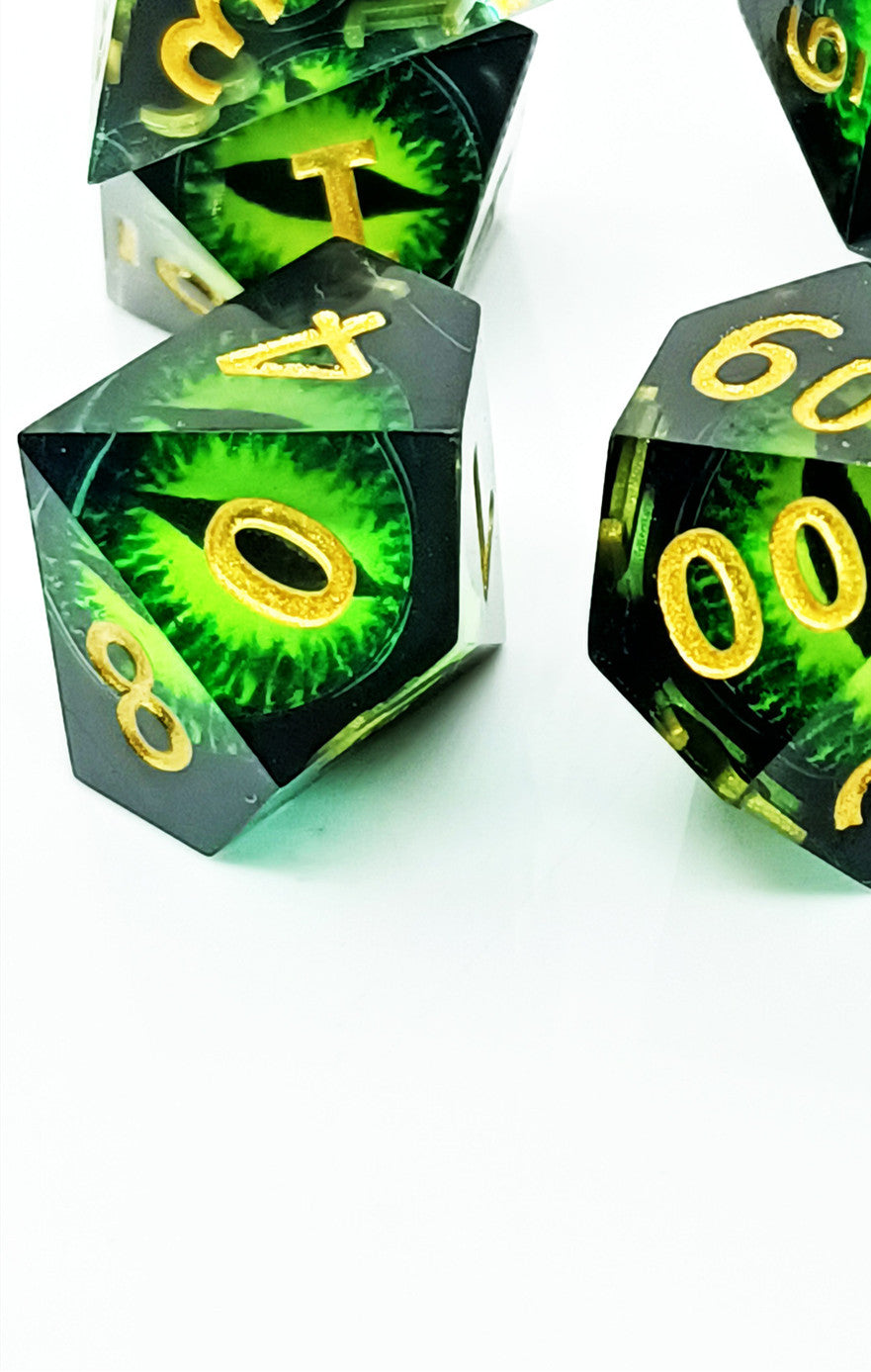 Dragon Eye- Green Sharp-angle Resin Dice
