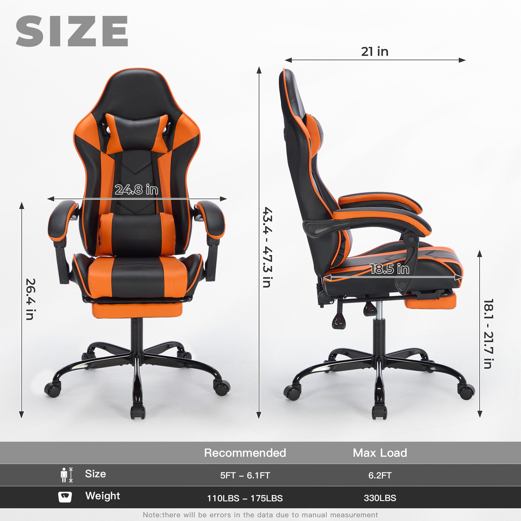 Gaming Ergonomic Chair with Footrest, Black Orange