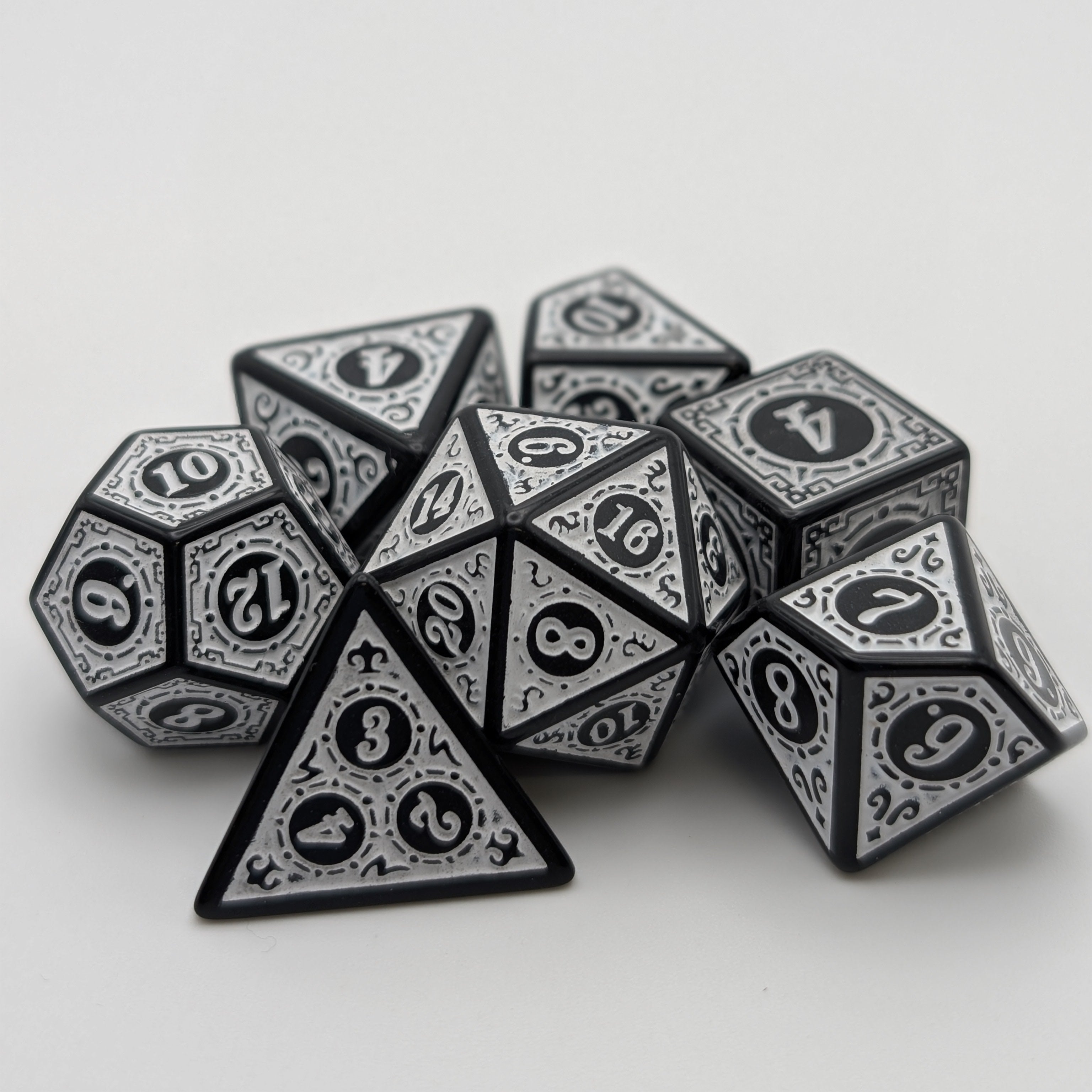 Magic Flame - White - 7 Piece DnD Dice Set | Acrylic RPG Gaming Dice