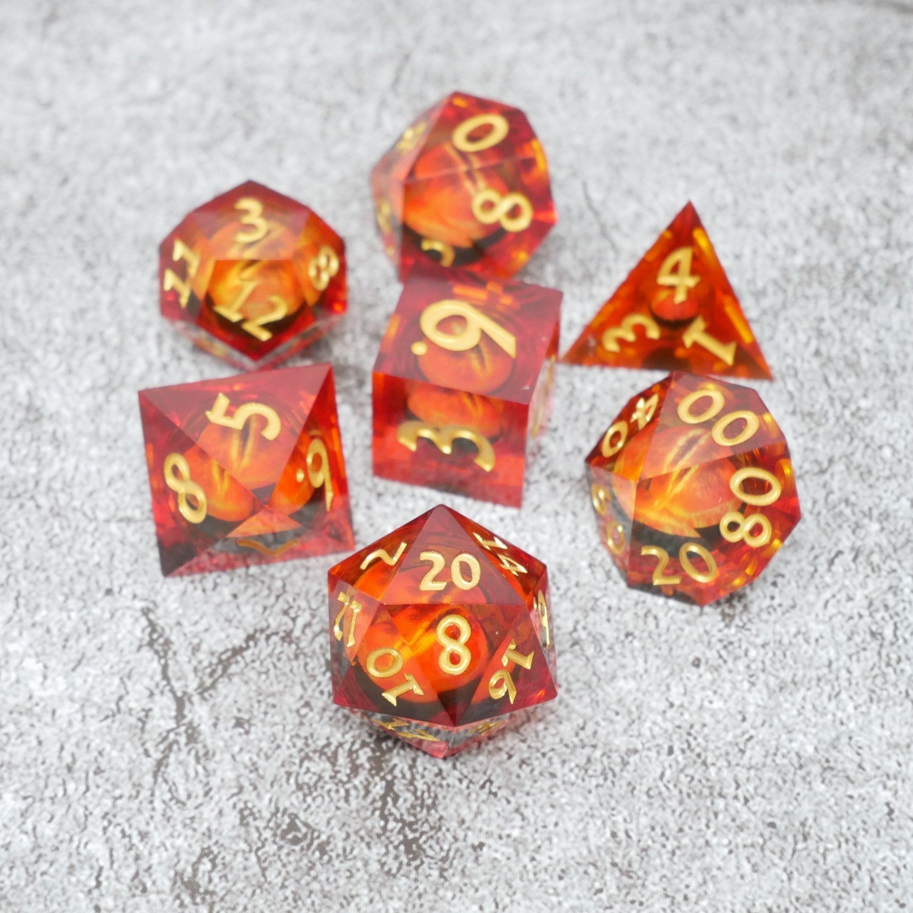 Sauron's Eye — 7-Piece Moving Eye DnD Dice Set | Sharp Edge Acrylic