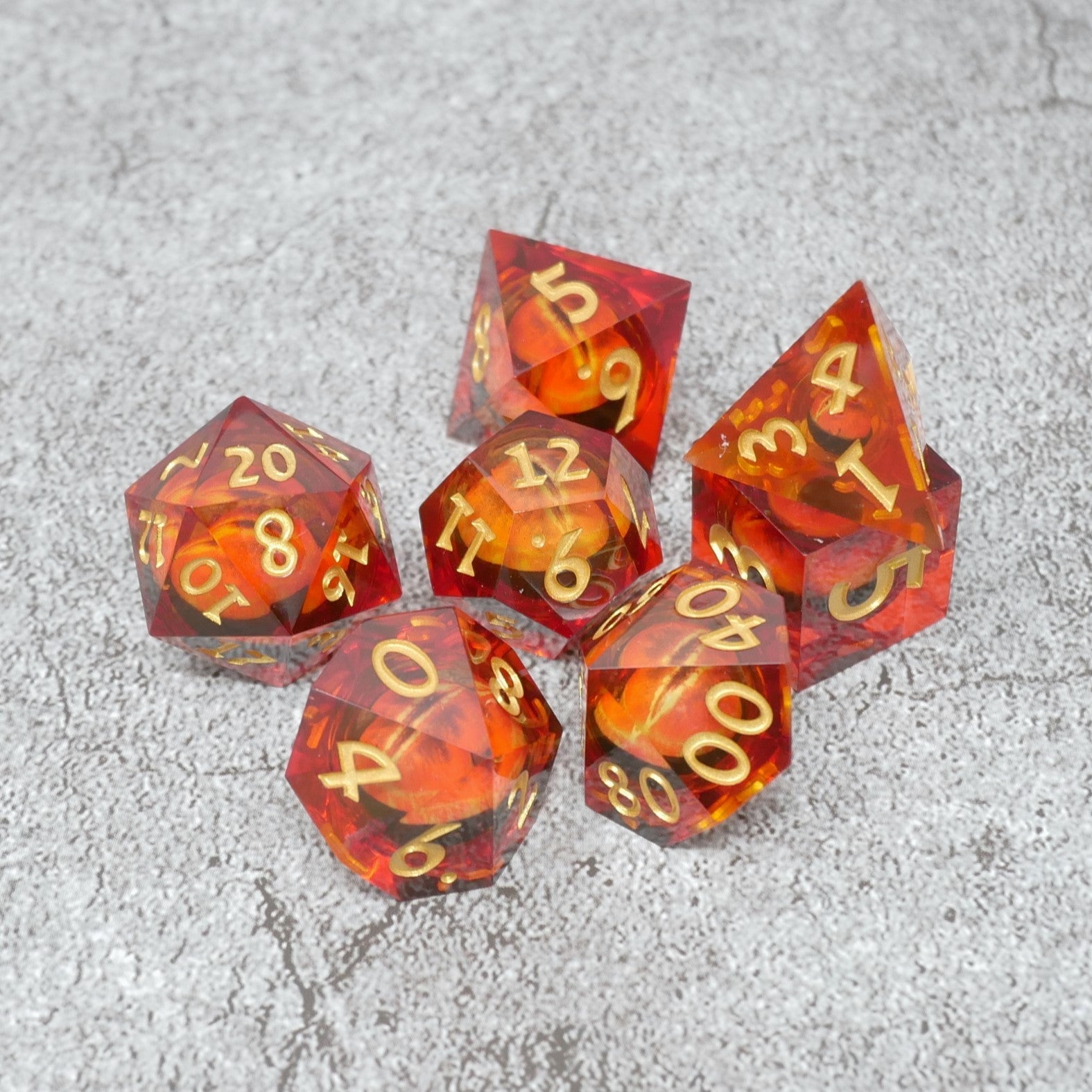 Sauron's Eye — 7-Piece Moving Eye DnD Dice Set | Sharp Edge Acrylic