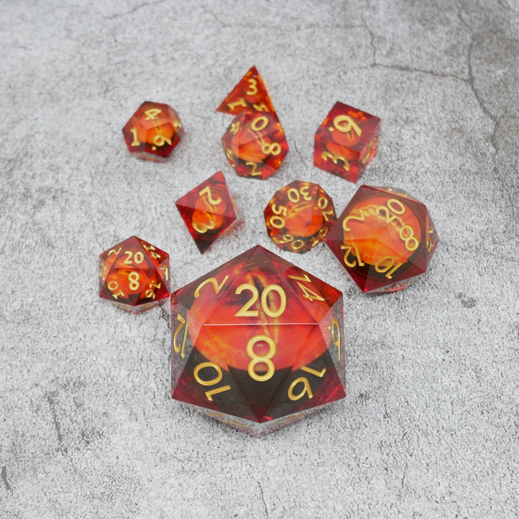 Sauron's Eye — 7-Piece Moving Eye DnD Dice Set | Sharp Edge Acrylic