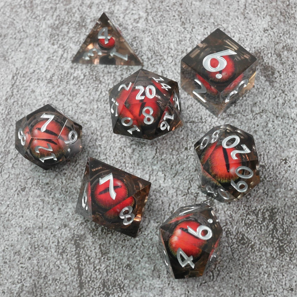 Smaug's Eye — 7-Piece Moving Eye DnD Dice Set | Sharp Edge Acrylic