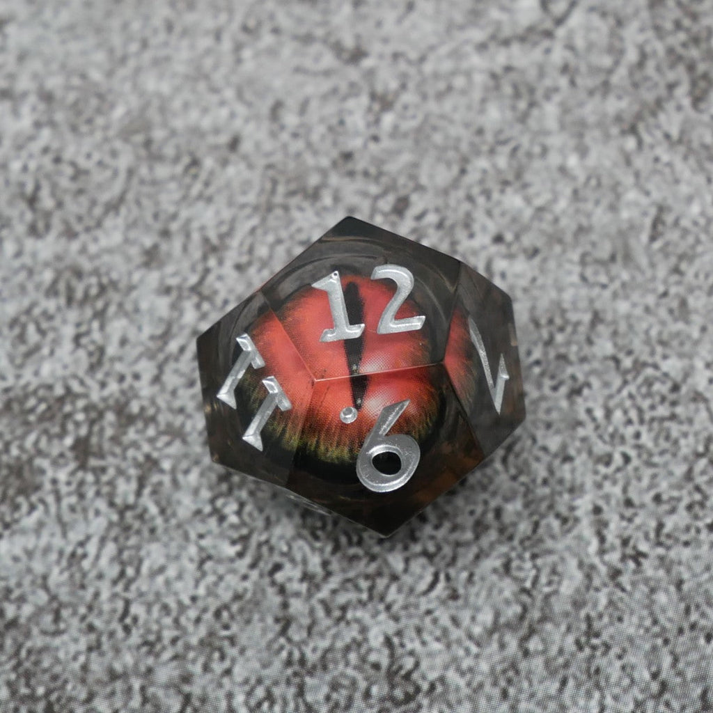 Smaug's Eye — 7-Piece Moving Eye DnD Dice Set | Sharp Edge Acrylic