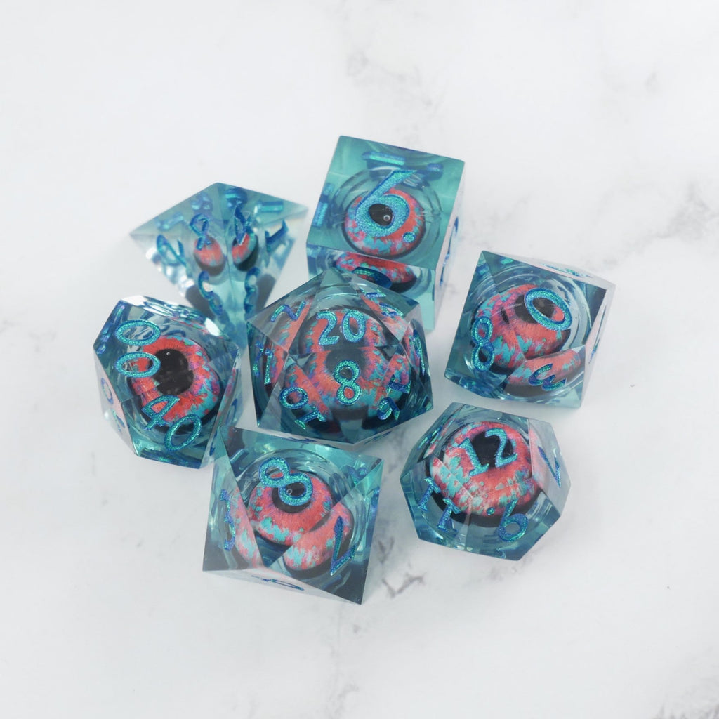 Cthulhu's Eye — 7-Piece Moving Eye DnD Dice Set | Sharp Edge Acrylic