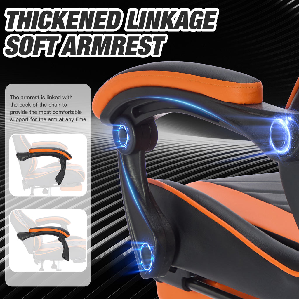 Gaming Ergonomic Chair with Footrest, Black Orange