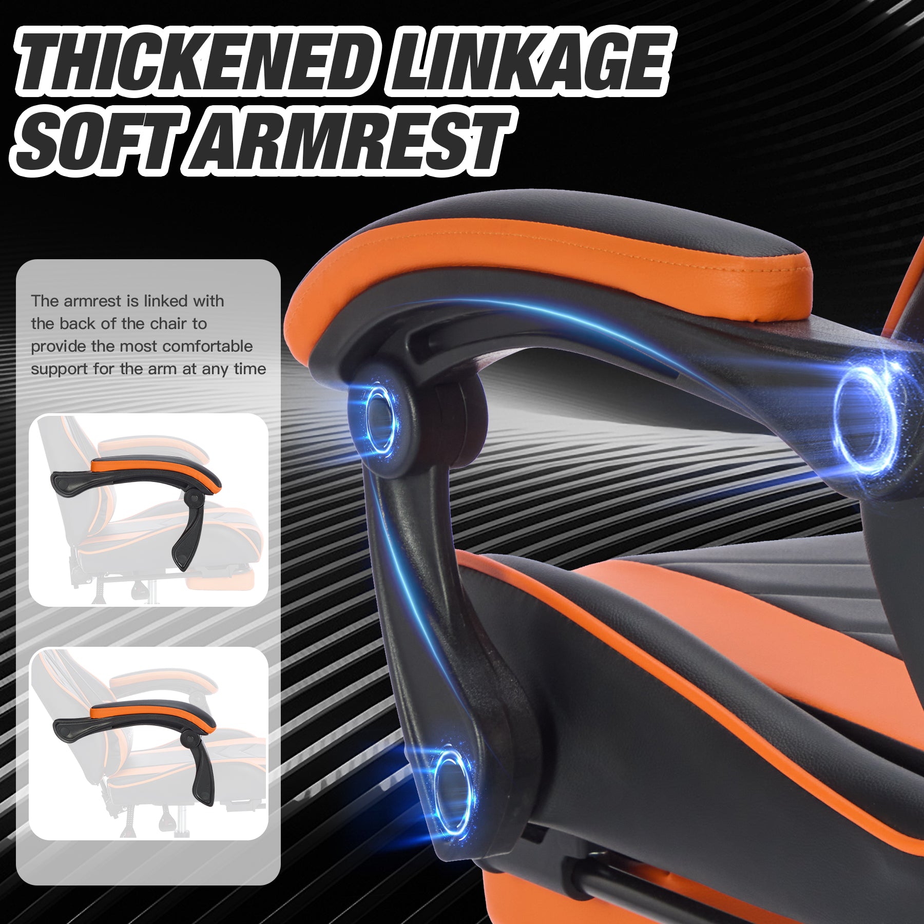 Gaming Ergonomic Chair with Footrest, Black Orange