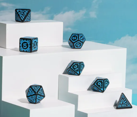 Blue Druid Pattern 7-Dice Set DND RPG Dice Black Druid Dice Set