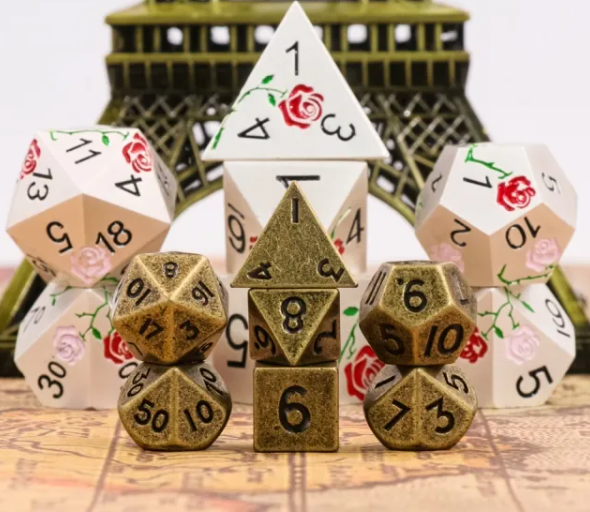 Basic Gold Mini Metal Dice Ancient Effect | (10mm to 15mm) 7-Dice Udixi RPG