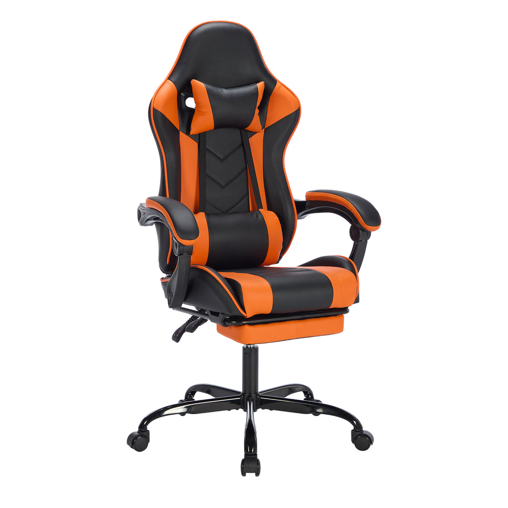 Gaming Ergonomic Chair with Footrest, Black Orange