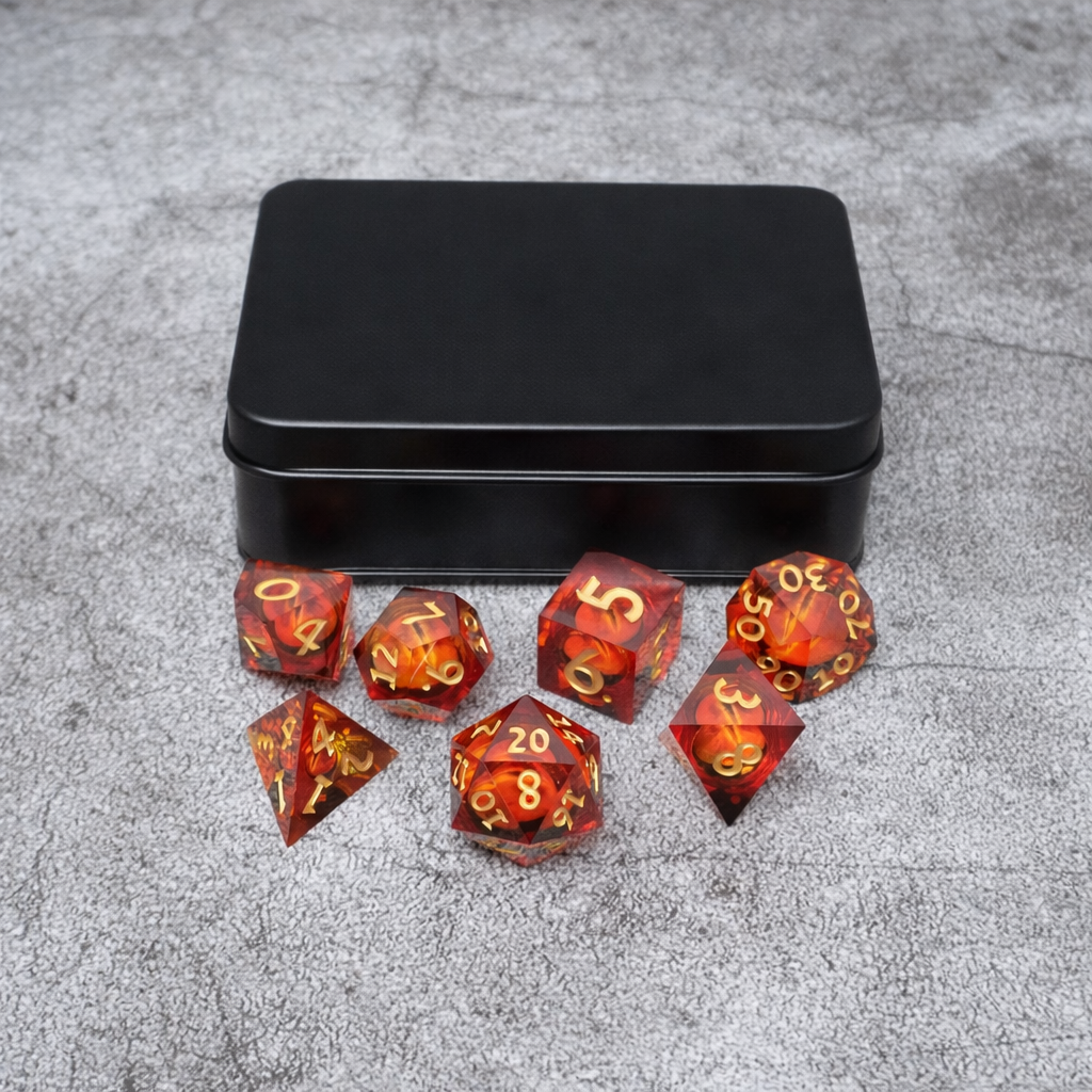 Sauron's Eye — 7-Piece Moving Eye DnD Dice Set | Sharp Edge Acrylic