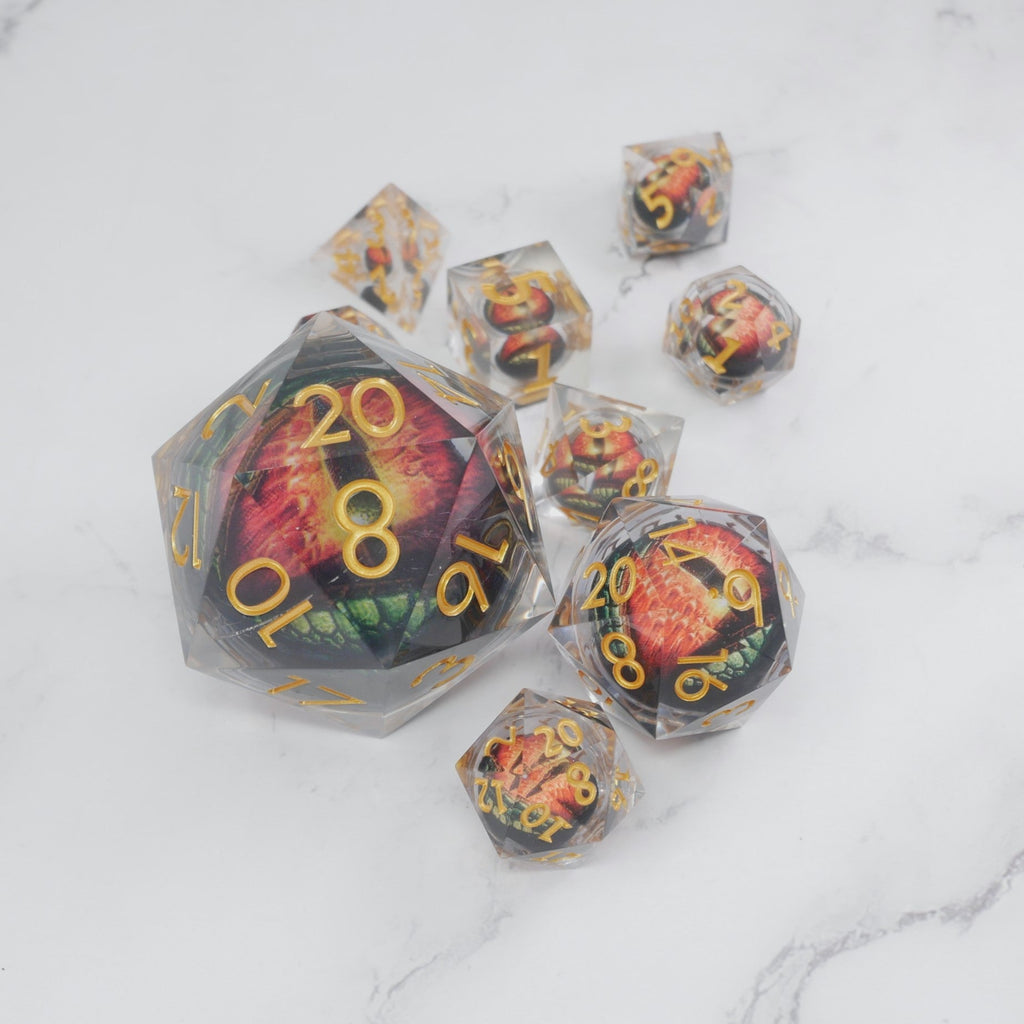 Xanathar's Eye — 7-Piece Moving Eye DnD Dice Set | Sharp Edge Acrylic