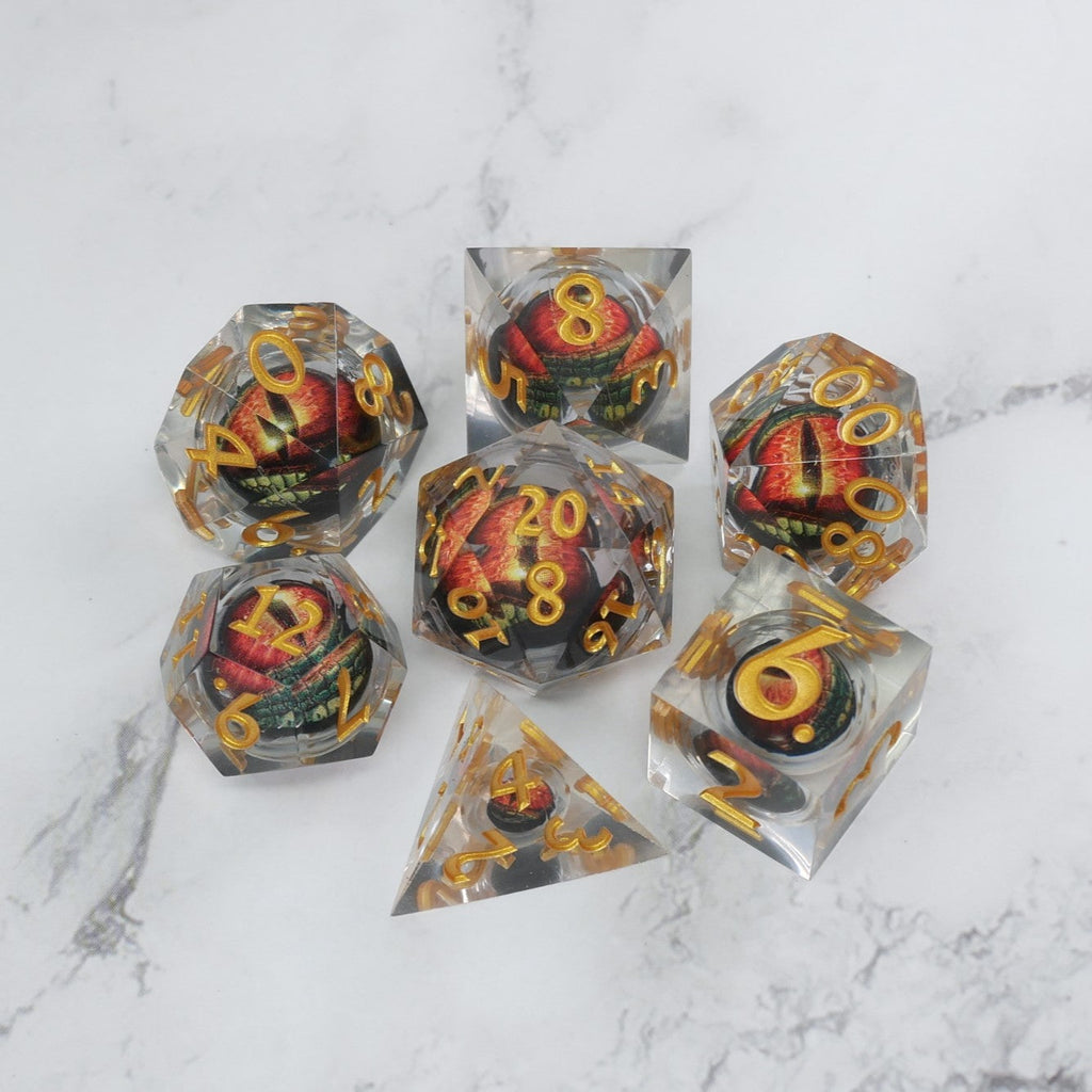 Xanathar's Eye — 7-Piece Moving Eye DnD Dice Set | Sharp Edge Acrylic